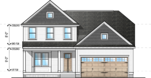 Front elevation of plan #4321 featuring a modern farmhouse facade, covered porch/entry way and two-car garage.