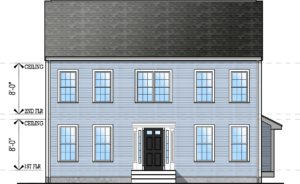 Front elevation of plan #4349 featuring a symmetric, colonial style home.