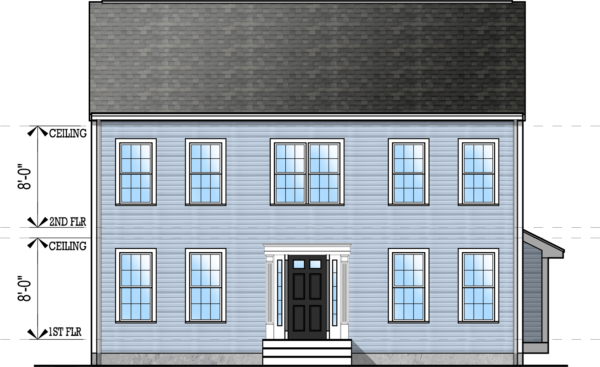 Front elevation of plan #4349 featuring a symmetric, colonial style home.