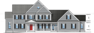 Front elevation featuring a covered porch and partial shingle siding.