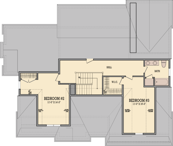 The second floor plan features two bedrooms and a full bath.